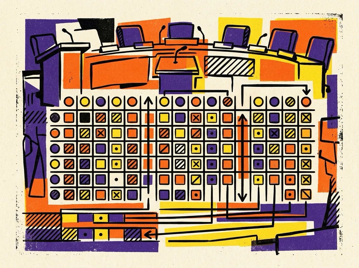 Editorial collage showing Austin Council voting alignment