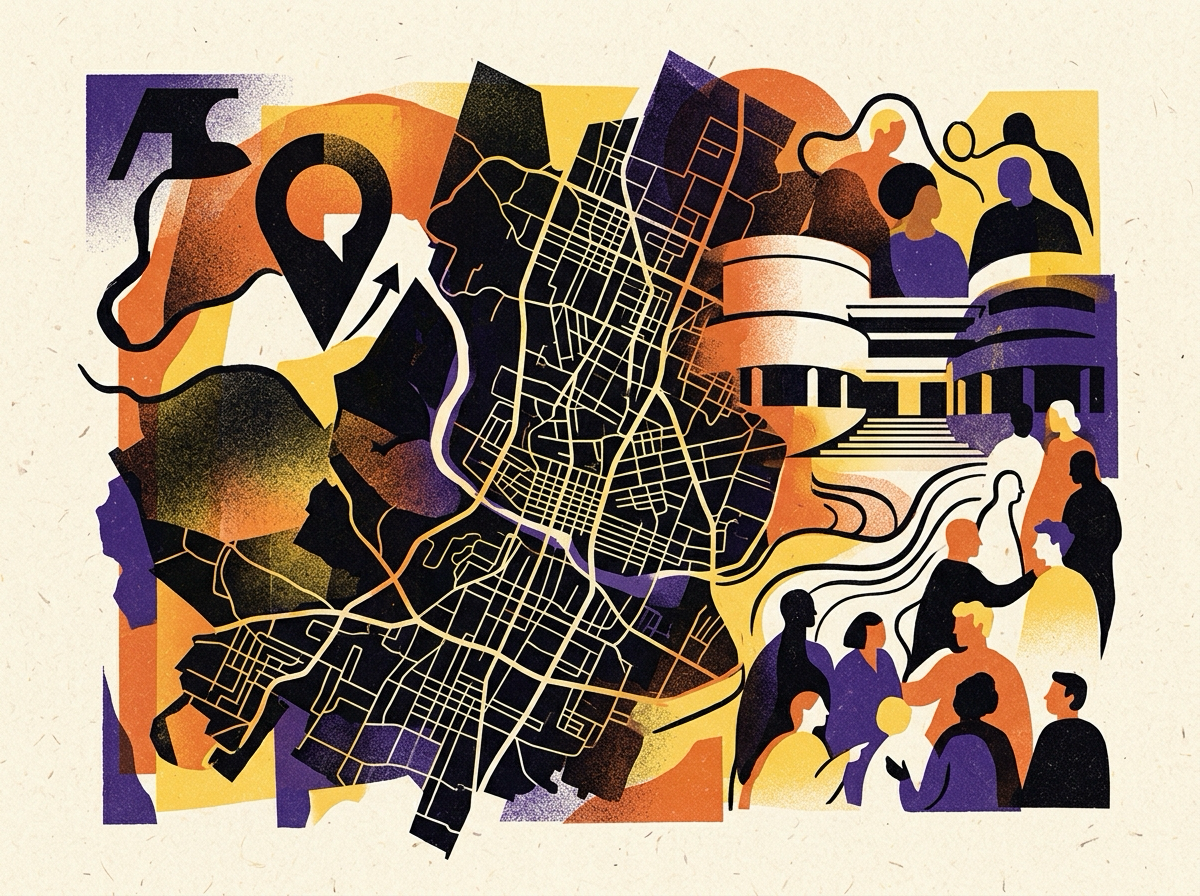 Editorial collage of Austin districts and civic representation